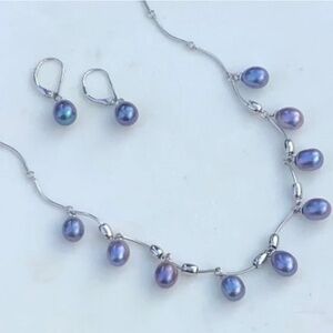 Gorgeous Pearl Drop 925 Sterling Silver Necklace and Earring Set